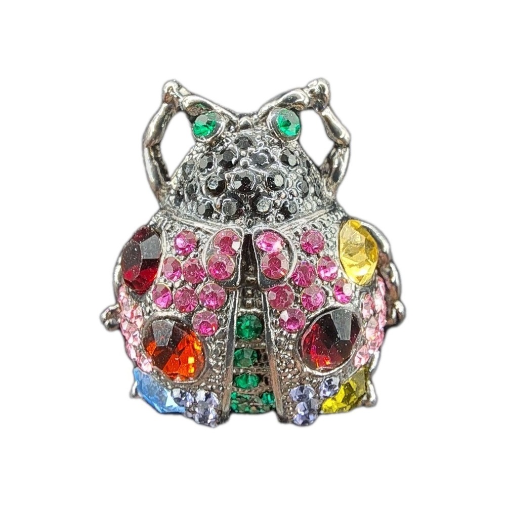 Metal Gallery Multicolored LADYBUG Brooch/Pin Rhinestones Gunmetal NWT!